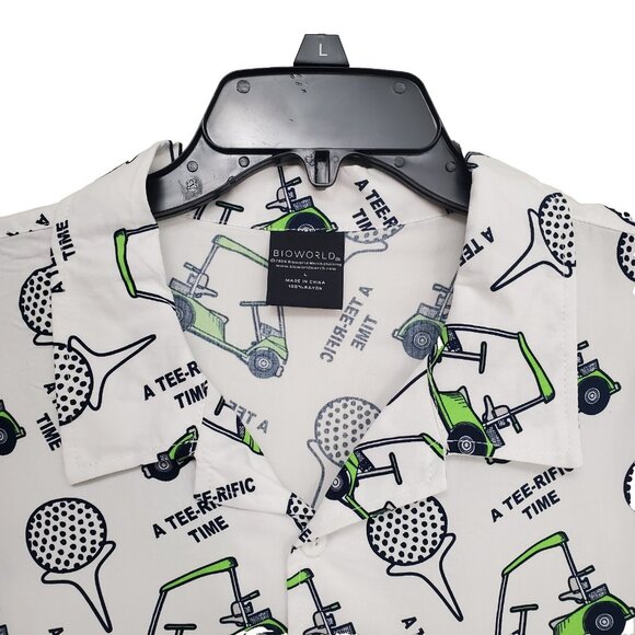 NWT Bioworld Mens Size L White Golf Button Down Hawaiian Shirt A Tee-Rific Time - Picture 5 of 12